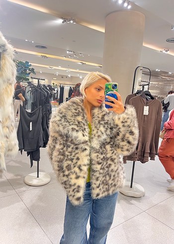 ZARA Gri Leopar Desenli Kadın Suni Kürk - Görsel 2