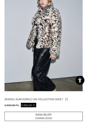 ZARA Gri Leopar Desenli Kadın Suni Kürk - Görsel 6