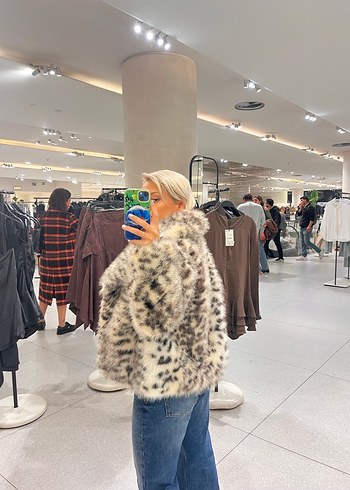 ZARA Gri Leopar Desenli Kadın Suni Kürk - Görsel 3