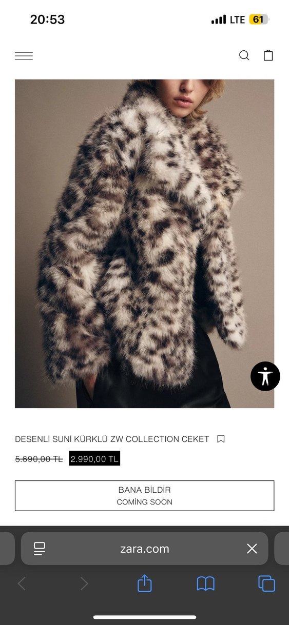 ZARA Gri Leopar Desenli Kadın Suni Kürk - Görsel 5