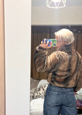 Kahverengi Midi Boy Kadın Kürk ceket - Görsel 8