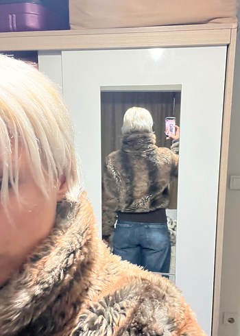 Kahverengi Midi Boy Kadın Kürk ceket - Görsel 4