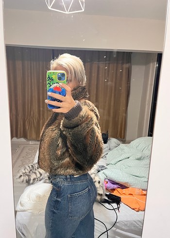 Kahverengi Midi Boy Kadın Kürk ceket - Görsel 6