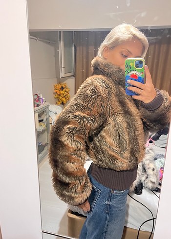 Kahverengi Midi Boy Kadın Kürk ceket - Görsel 3