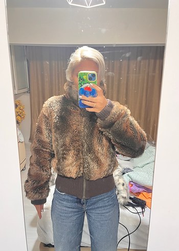 Kahverengi Midi Boy Kadın Kürk ceket - Görsel 2