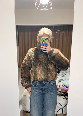 Kahverengi Midi Boy Kadın Kürk ceket - Görsel 5