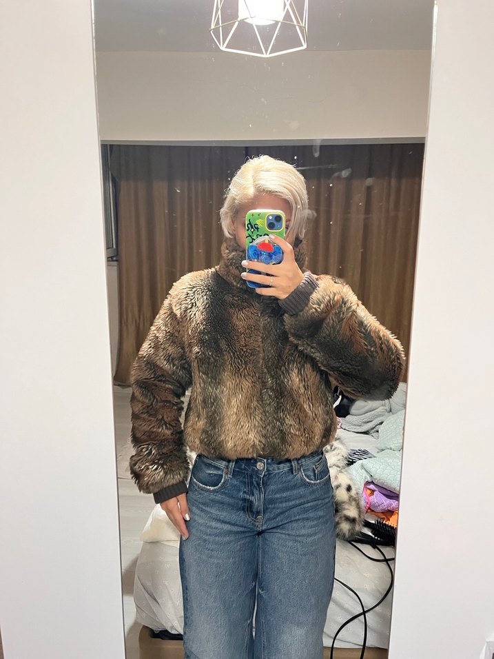 Kahverengi Midi Boy Kadın Kürk ceket - Görsel 5