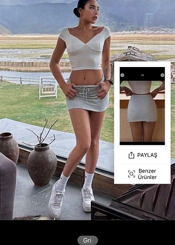 Gri Mini gizli şort Etek - Görsel 10