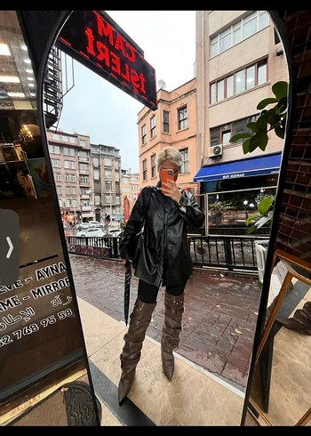 Kahverengi özel tasarım dizüstü deri çizme gizli topuk - Görsel 11