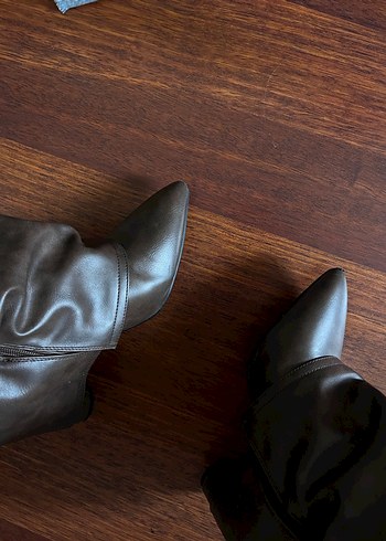 Kahverengi özel tasarım dizüstü deri çizme gizli topuk - Görsel 8