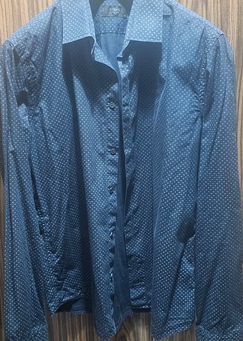 Collins marka M beden Düğmeli Mavi Denim Erkek Gömlek
