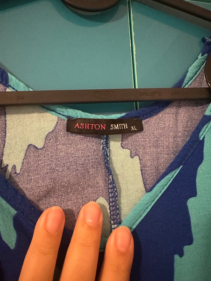 Mavi Tie-Dye Desenli Uzun Drapeli Elbise - Görsel 3