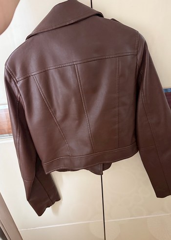 Stradivarius Kahverengi Deri Kemerli Biker Ceket