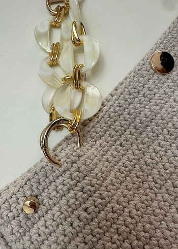 Zincir Detaylı Bej Örgü Kadın Çanta - Görsel 2