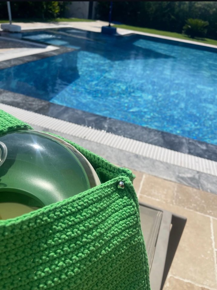 Örgü Kadın Plaj Çantası - Yeşil - Görsel 2