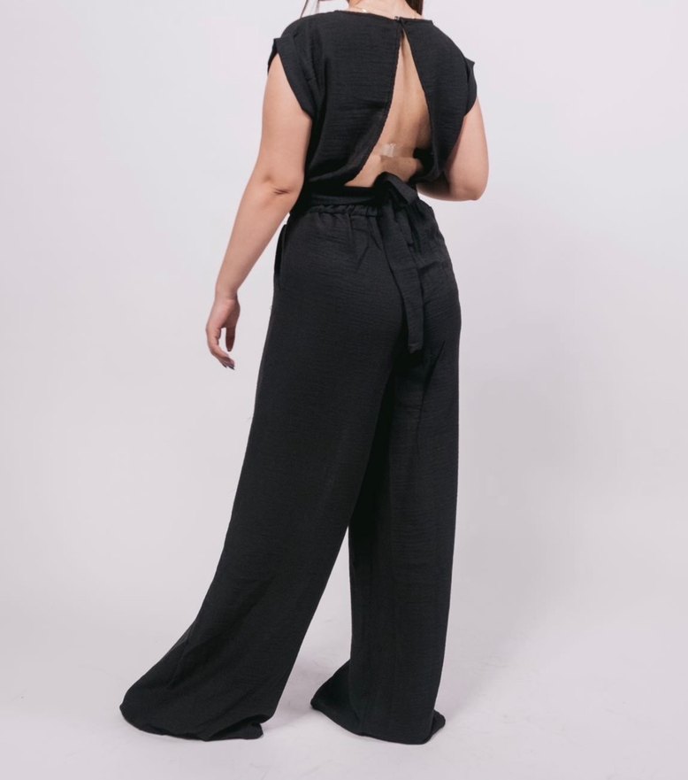 Siyah Rahat Kesim Keten Kadın ikili takım - Görsel 2