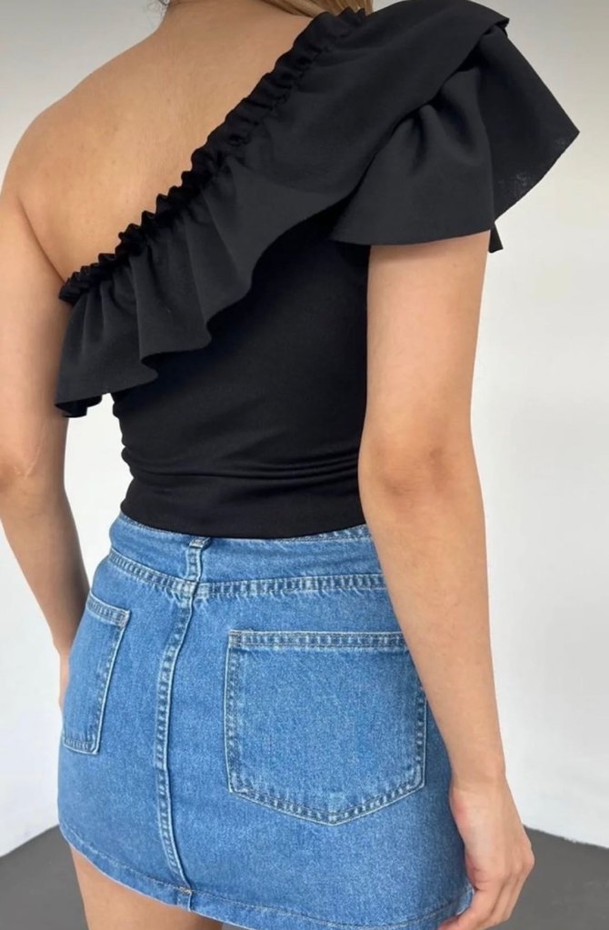 Tek Omuz Fırfırlı Mini Bluz - Görsel 2