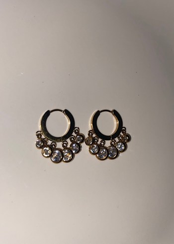 American Vintage Altın Renkli Vintage Taşlı Halka Küpeler