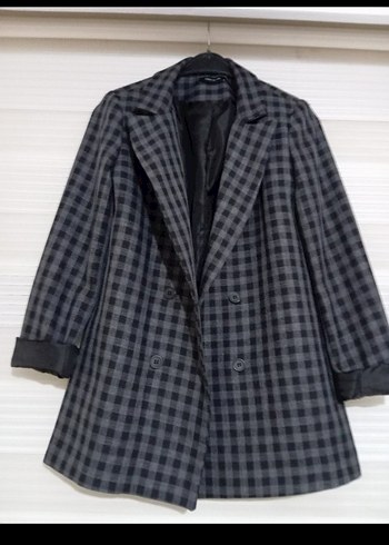Trendyol & Milla Kadın Gri Kareli Düğmeli Midi Blazer