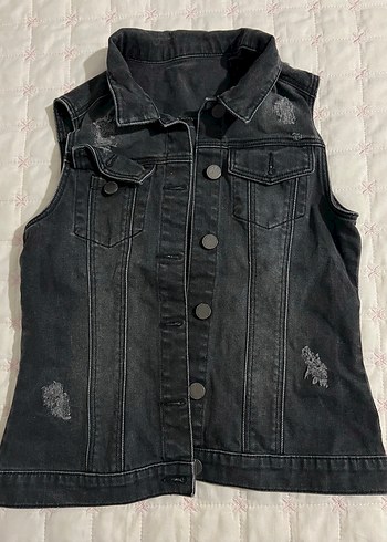 Loft Siyah Yikamali Kolsuz Denim Ceket