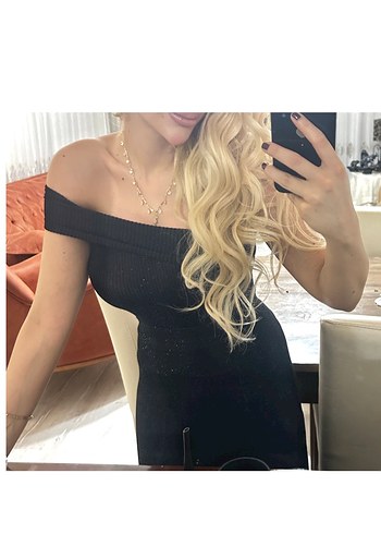 Zara Siyah Parlak Triko takım maxi boy