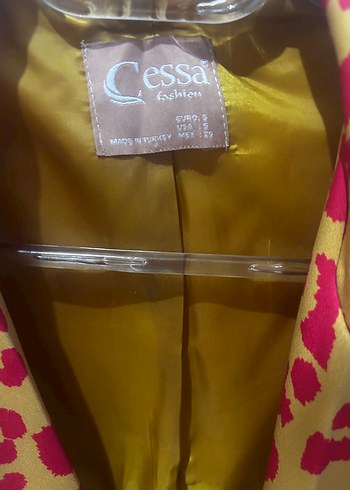 s Beden Kırmızı Kadın Desenli Düğmeli Blazer Ceket