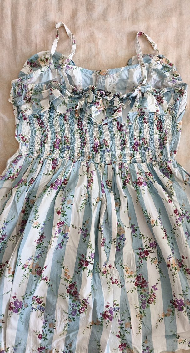 Mavi Çiçekli Bohem Renkli Askılı Elbise - Görsel 3