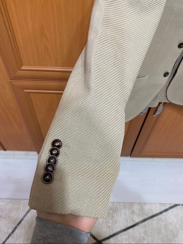 Lufian Bej Keten Erkek Ceket, Düğmeli, Regular Fit - Görsel 3