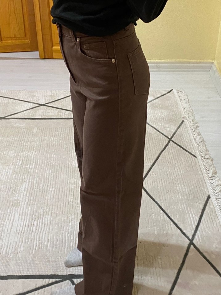 H&M kahverengi Kadın Midi Pantolon Rahat Kesim - Görsel 3