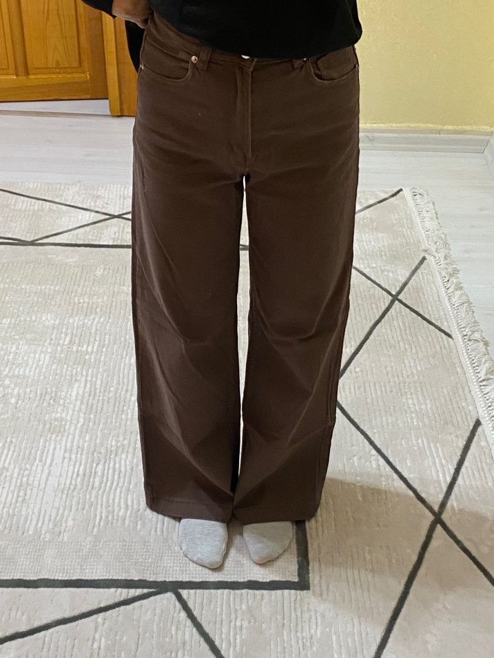 H&M kahverengi Kadın Midi Pantolon Rahat Kesim - Görsel 4