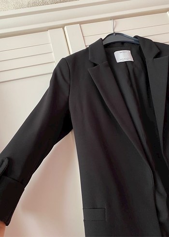 Siyah Kadın Ofis Blazeri, Düğmeli, Uzun Kollu - Görsel 3