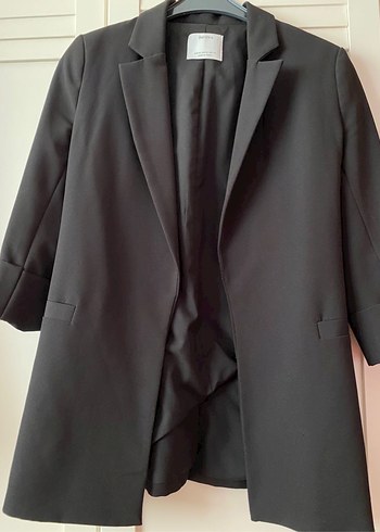 Siyah Kadın Ofis Blazeri, Düğmeli, Uzun Kollu - Görsel 2