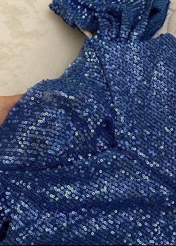 Mavi Drapeli Uzun Abiye Elbise - Görsel 5