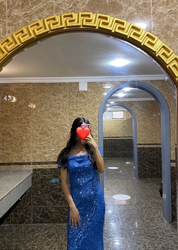 Mavi Drapeli Uzun Abiye Elbise - Görsel 2