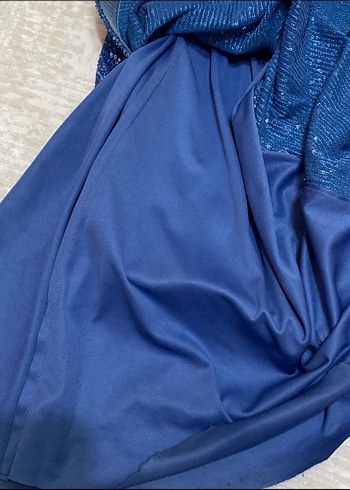 Mavi Drapeli Uzun Abiye Elbise - Görsel 3