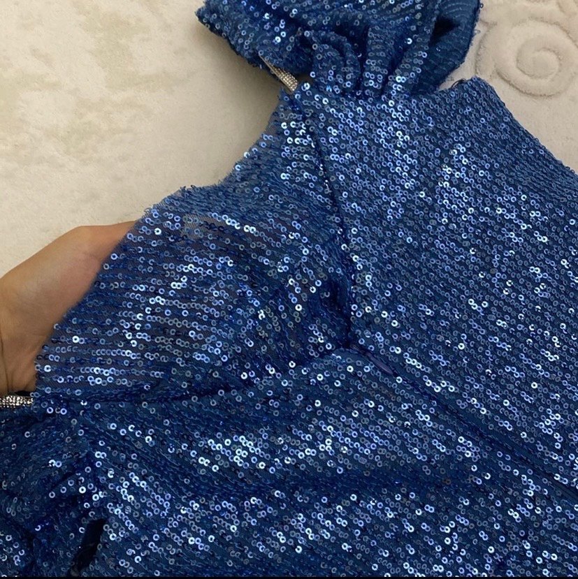 Mavi Drapeli Uzun Abiye Elbise - Görsel 5