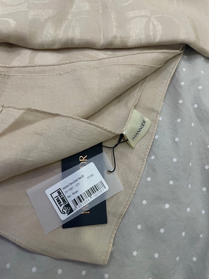 İmanoor dama desen bej naia pamuk şal - Görsel 2