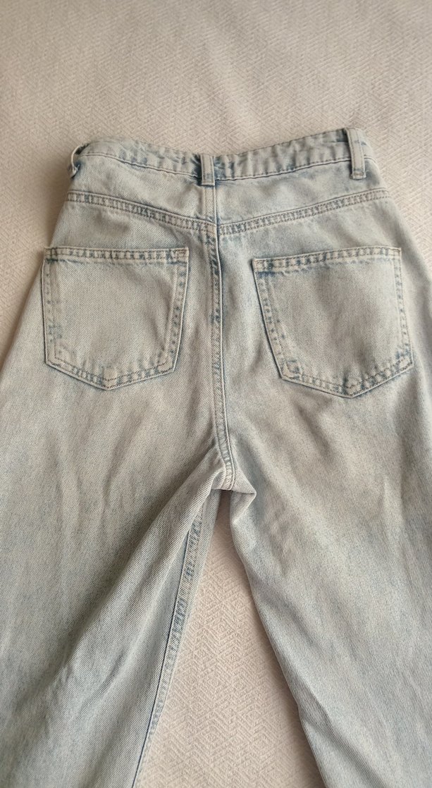 Gri Bej Bol Kesim Midi Denim Kadın Jean - Görsel 5