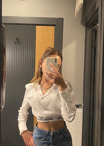 Sagaza Beyaz Denim Midi Gömlek