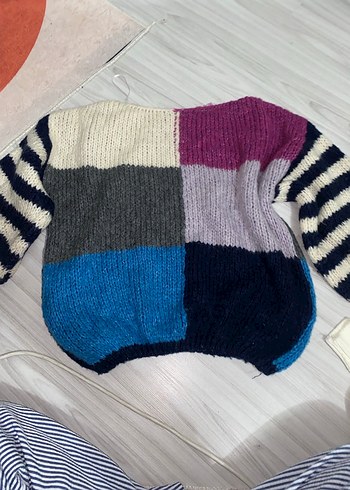 Renkli Bloklu Kadın Triko Kazak