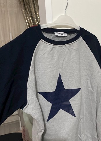 Diğer Gri Uzun Kollu Yıldız Baskılı Sweatshirt
