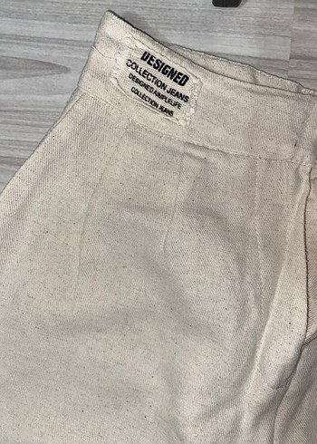 s Beden Bej Kadın Keten Geniş Paça Pantolon