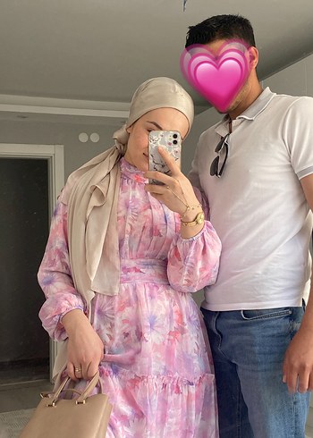 m Beden pembe Renk Pembe Bağlama Desenli Uzun Kollu Elbise