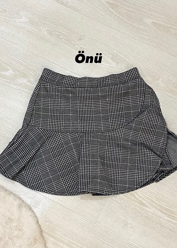 Ekose Desenli Pileli Mini Etek