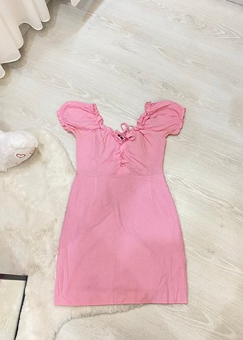 Trendyol & Milla Pembe V Yaka Fırfırlı Mini Elbise