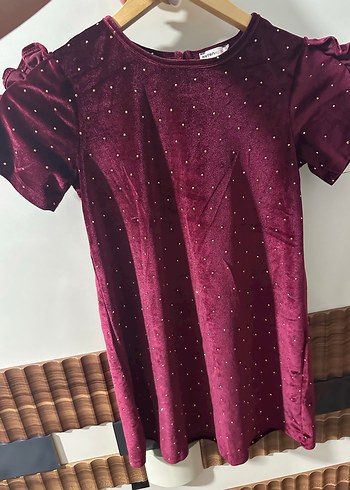 7 Yaş Beden bordo Renk Koton kids kadife elbise