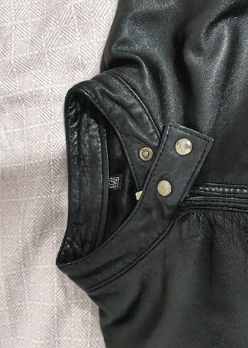 Siyah Kadın orjinal Deri Biker Ceket - Görsel 4