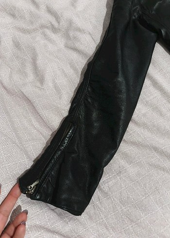 Siyah Kadın orjinal Deri Biker Ceket - Görsel 2
