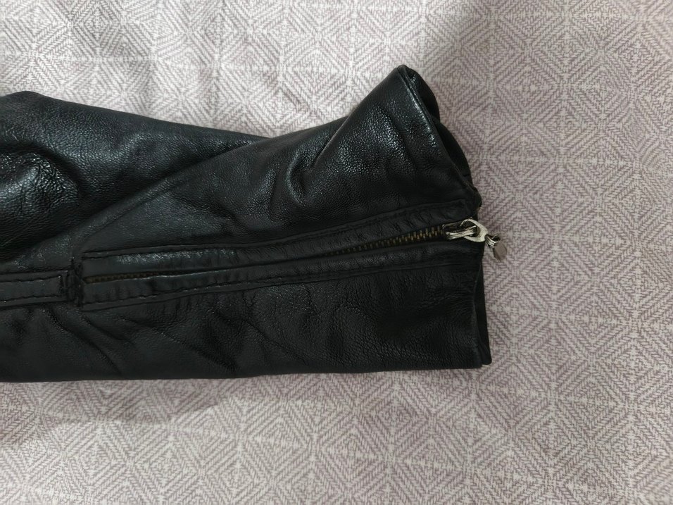 Siyah Kadın orjinal Deri Biker Ceket - Görsel 3