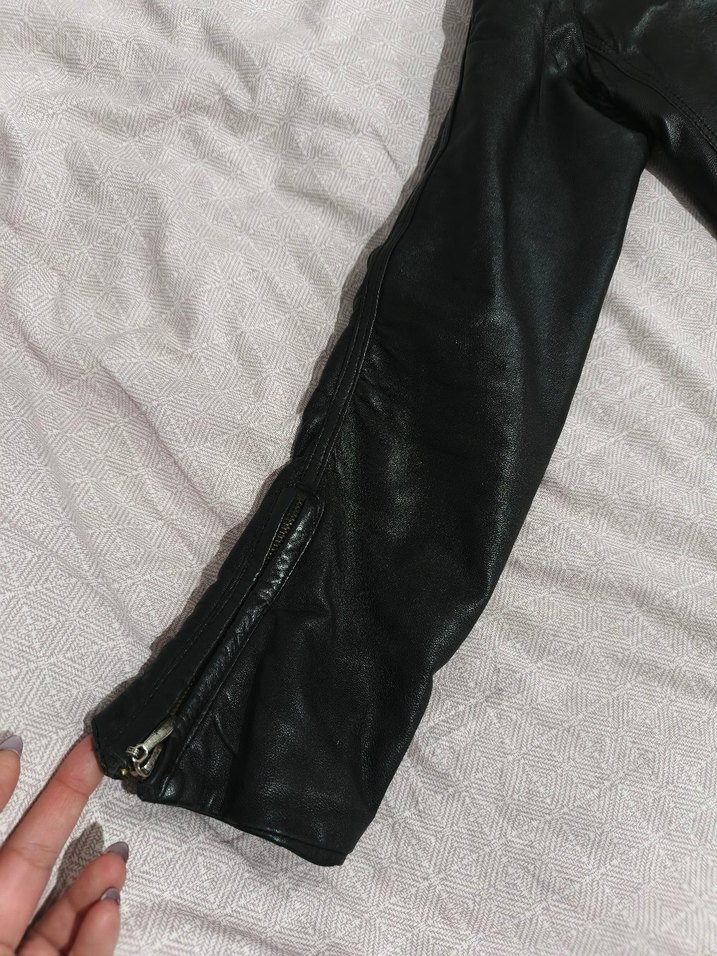 Siyah Kadın orjinal Deri Biker Ceket - Görsel 2
